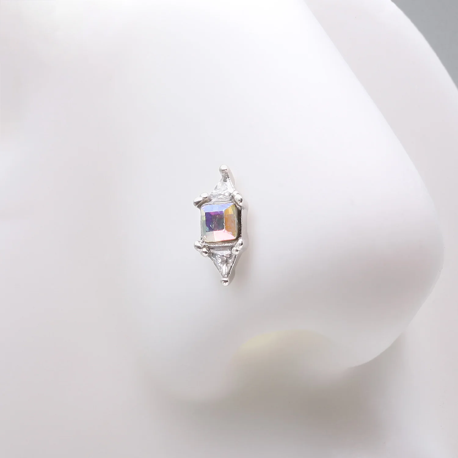 Iridescent Geometric Sparkle Gems Nose Stud Ring - Image 2