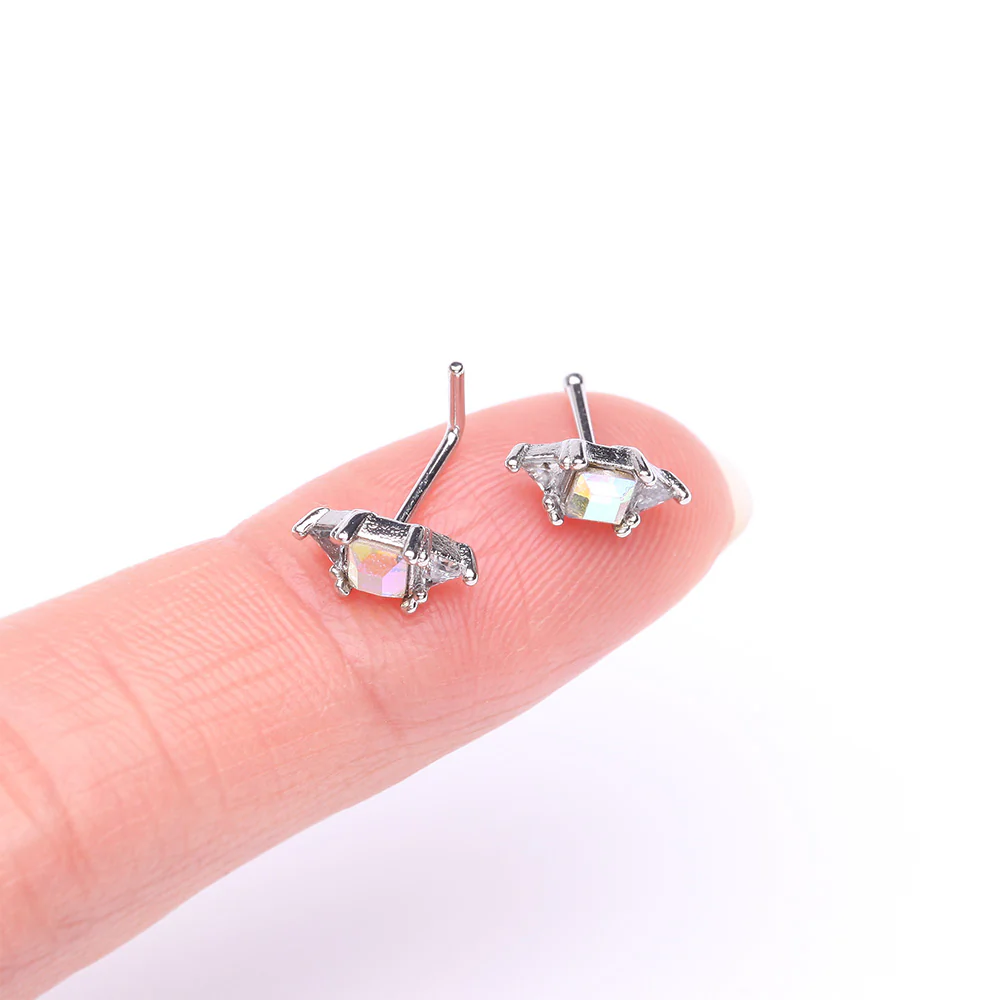 Iridescent Geometric Sparkle Gems Nose Stud Ring - Image 3