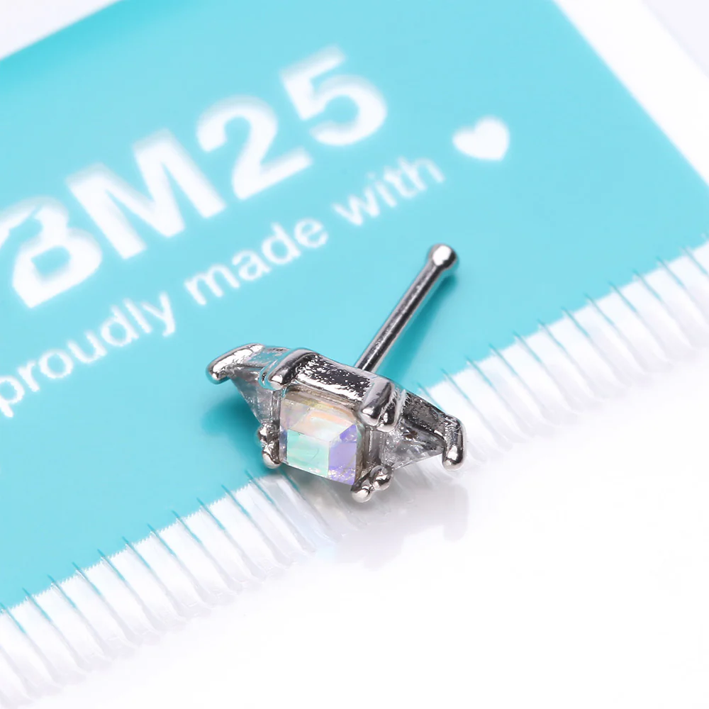 Iridescent Geometric Sparkle Gems Nose Stud Ring - Image 4
