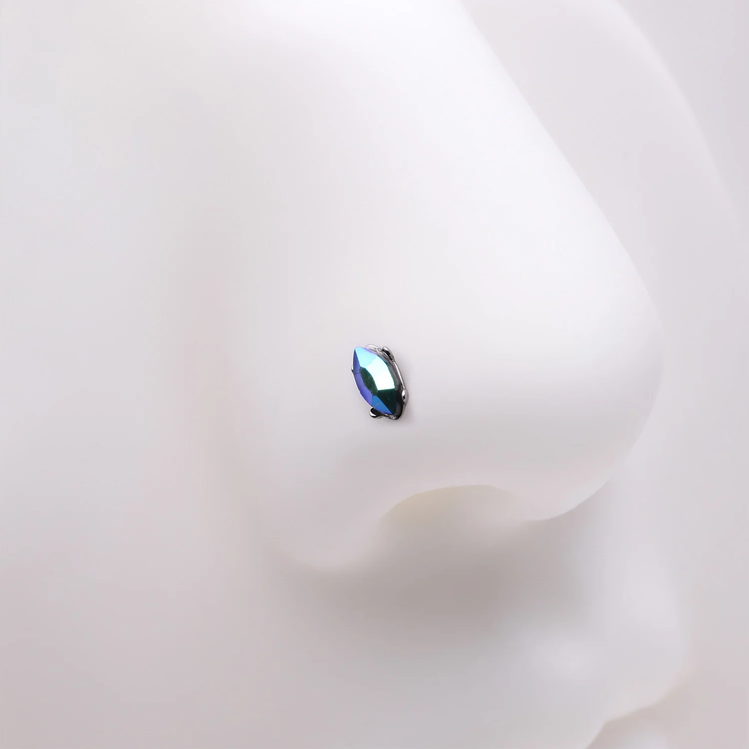 Iridescent Marquise Sparkle Gem L-Shaped Nose Ring - Image 2