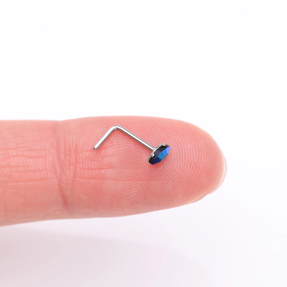 Iridescent Marquise Sparkle Gem L-Shaped Nose Ring - Image 3