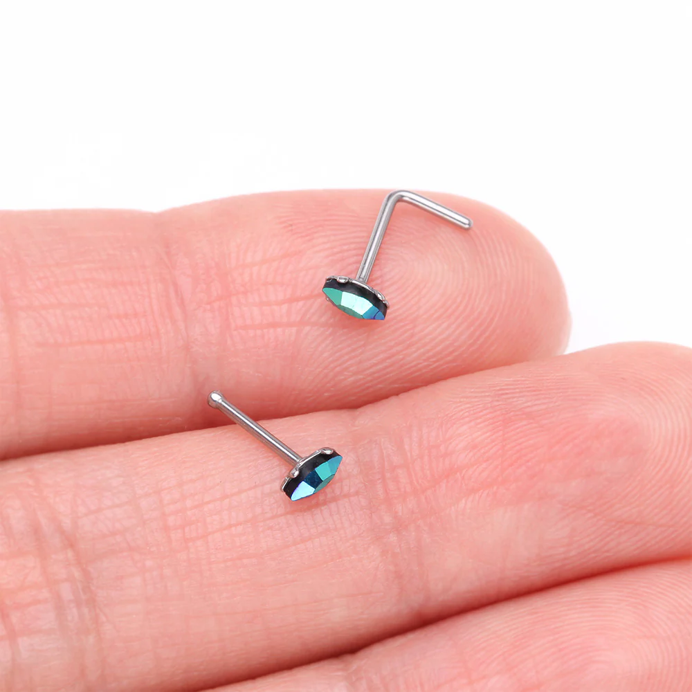 Iridescent Marquise Sparkle Gem Nose Stud Ring - Image 4