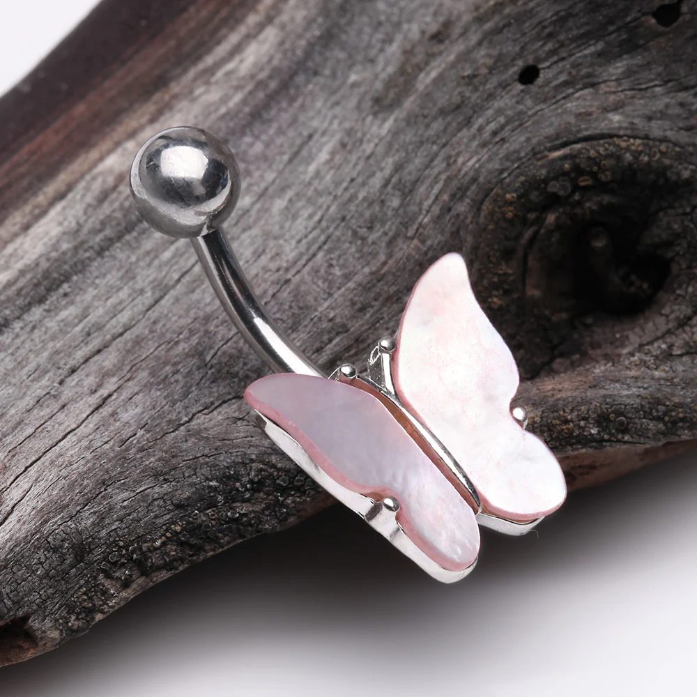 Iridescent Natural Shell Butterfly Belly Button Ring - Image 3