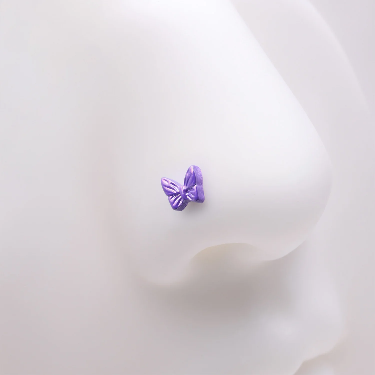 Iridescent Purple Butterfly L-Shaped Nose Ring - Image 2