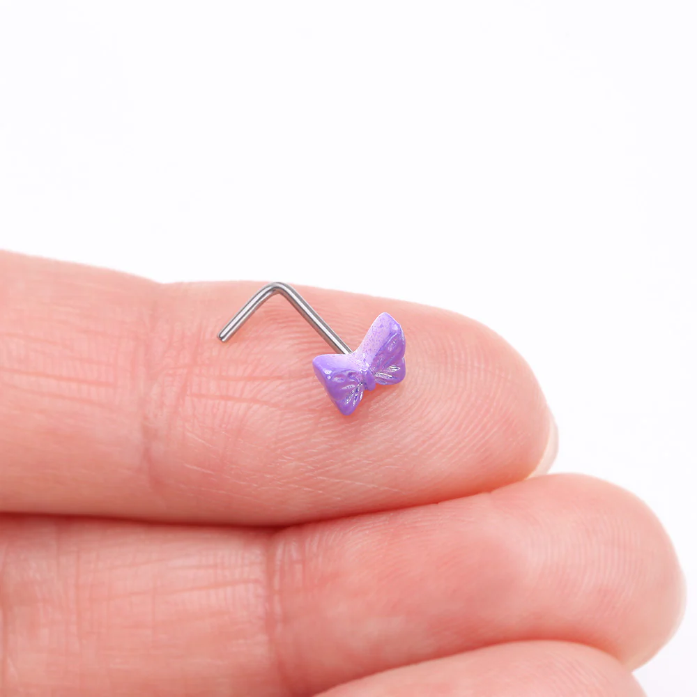 Iridescent Purple Butterfly L-Shaped Nose Ring - Image 3