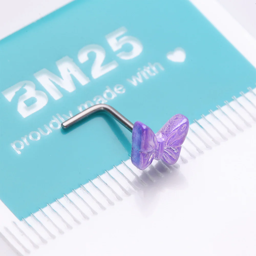 Iridescent Purple Butterfly L-Shaped Nose Ring - Image 5