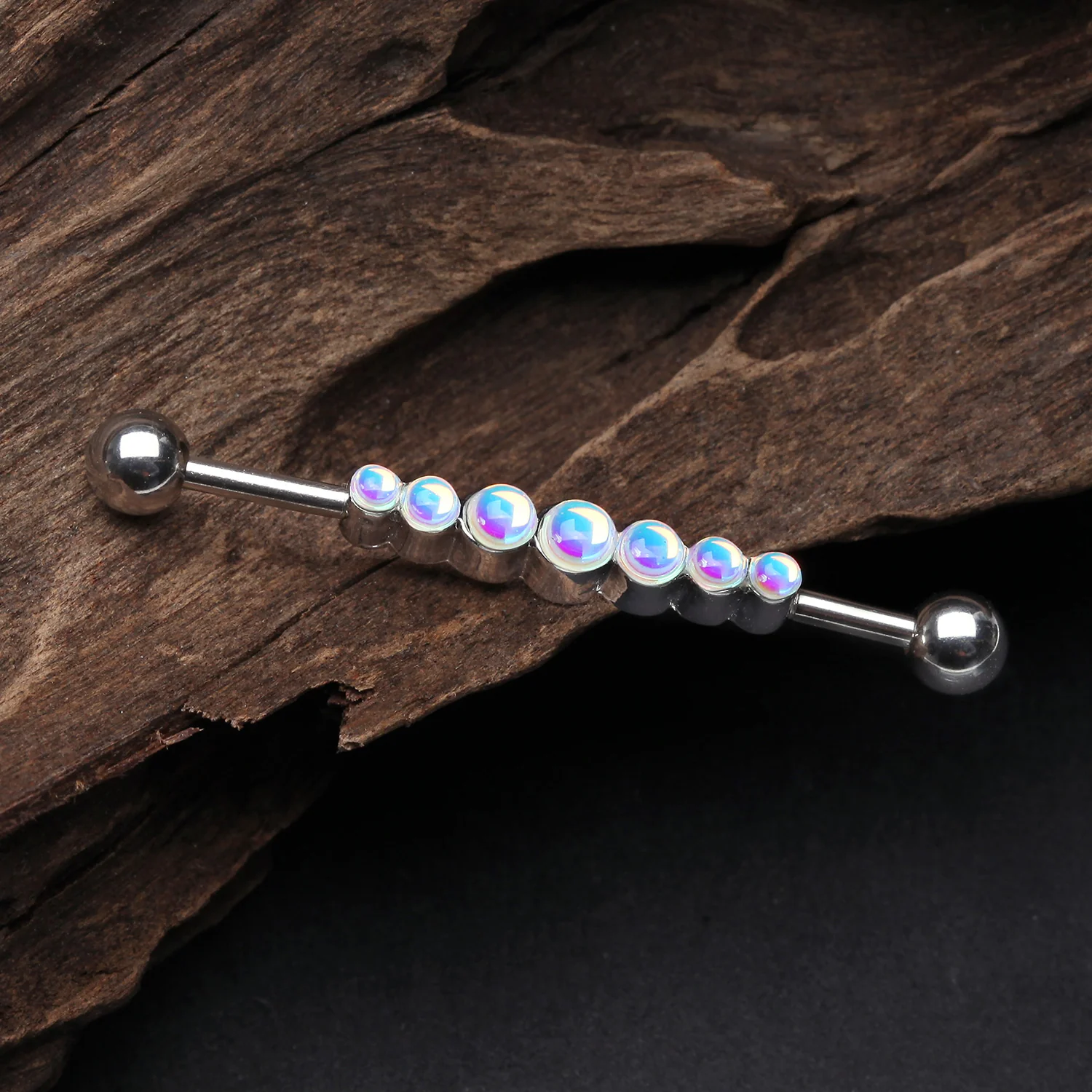 Iridescent Revo Dazzling Row Sparkle Industrial Barbell - Image 2