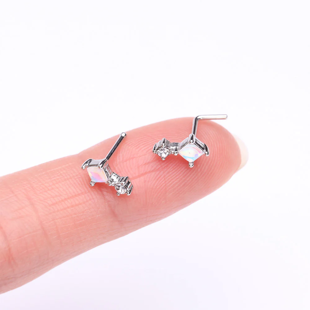 Iridescent Revo Sparkle Diamant Drop Nose Stud Ring - Image 3