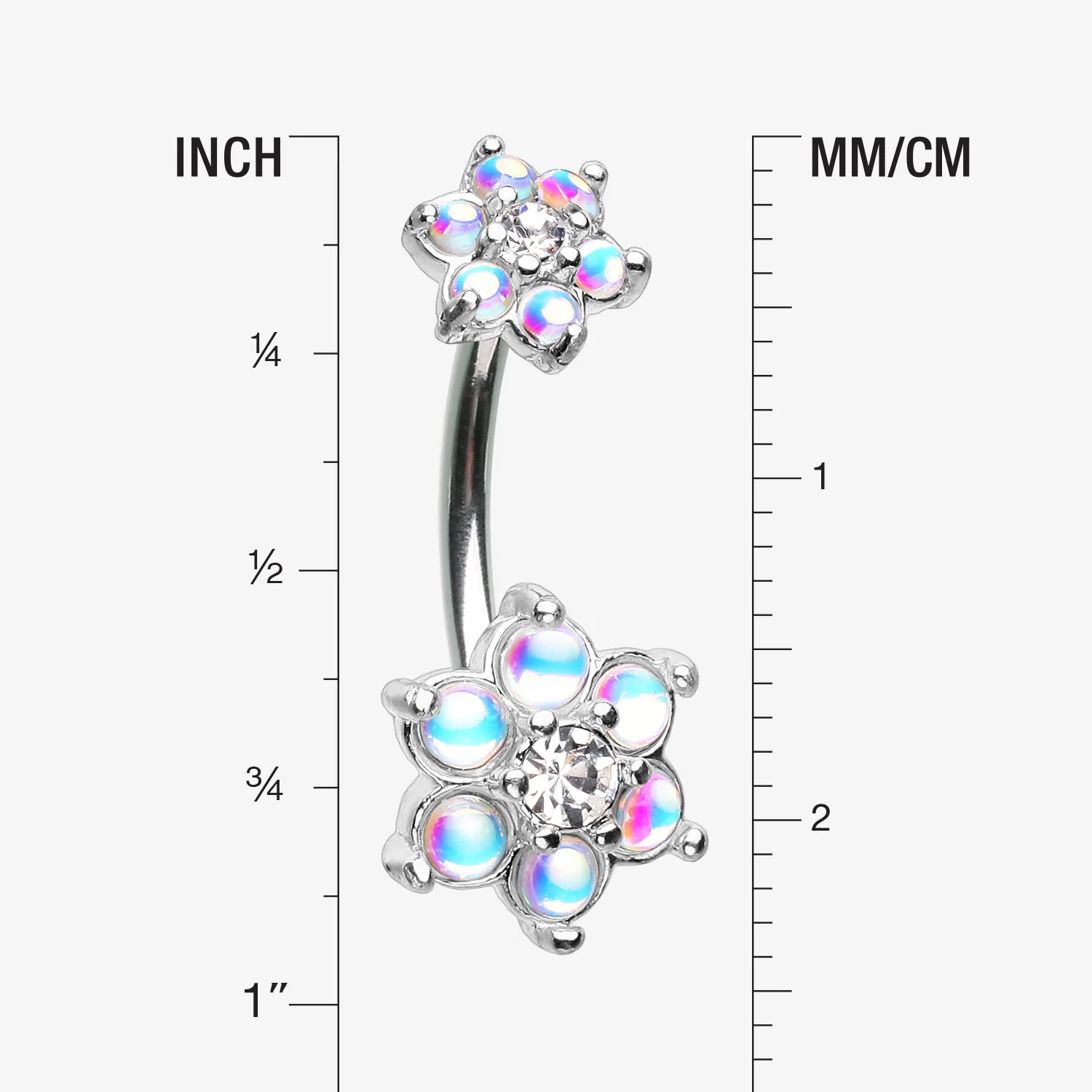 Iridescent Revo Spring Flower Sparkle Prong Set Belly Button Ring - Image 2