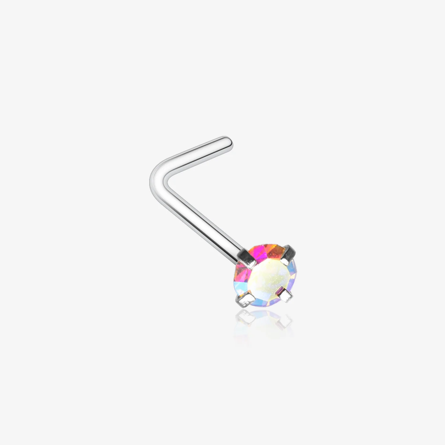 Iridescent Sparkle Gem Prong Set L-Shaped Nose Ring