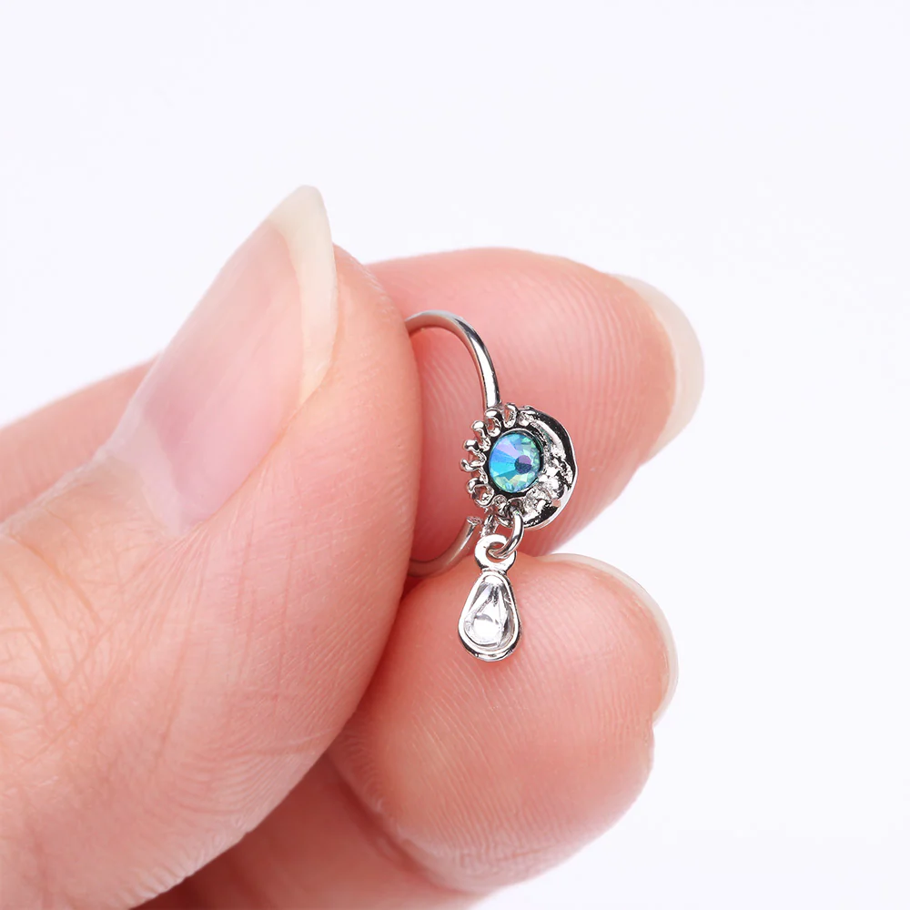 Iridescent Sun and Crescent Moon Sparkle Dangle Bendable Hoop Ring - Image 3