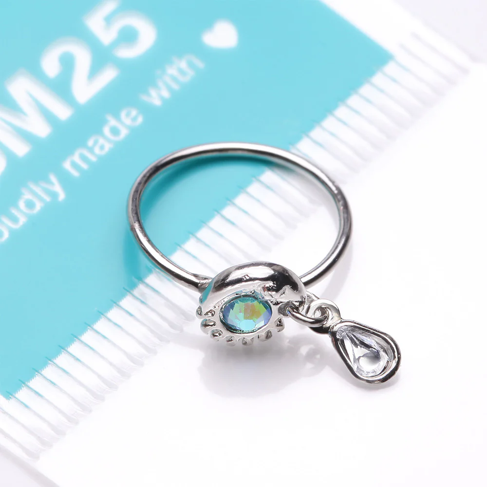 Iridescent Sun and Crescent Moon Sparkle Dangle Bendable Hoop Ring - Image 4