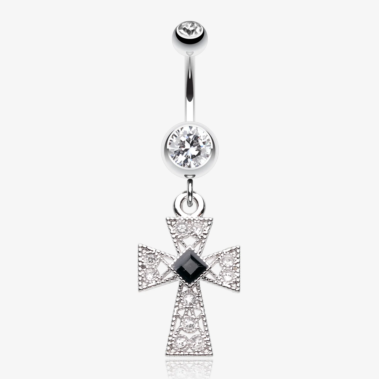 Iron Cross Diamante Sparkle Belly Button Ring
