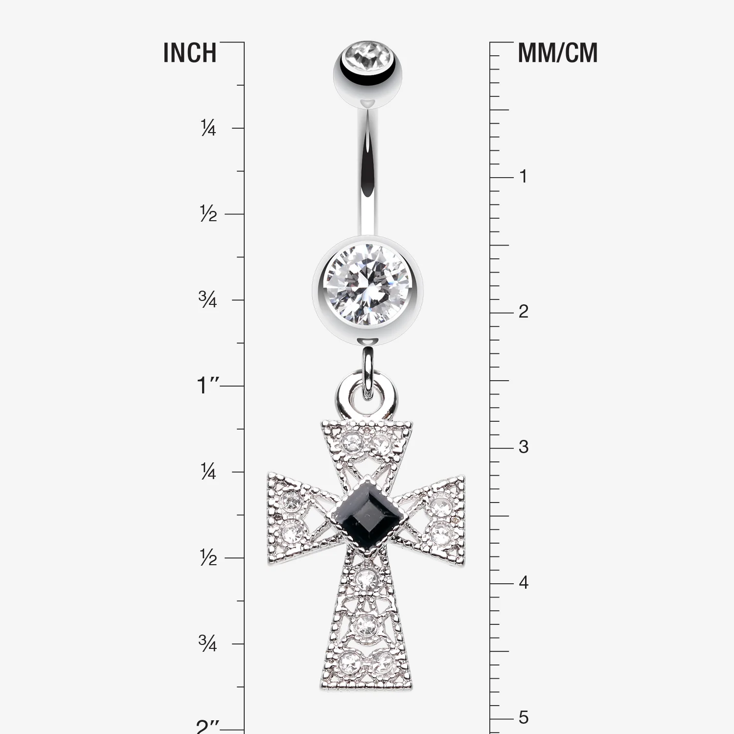 Iron Cross Diamante Sparkle Belly Button Ring - Image 2