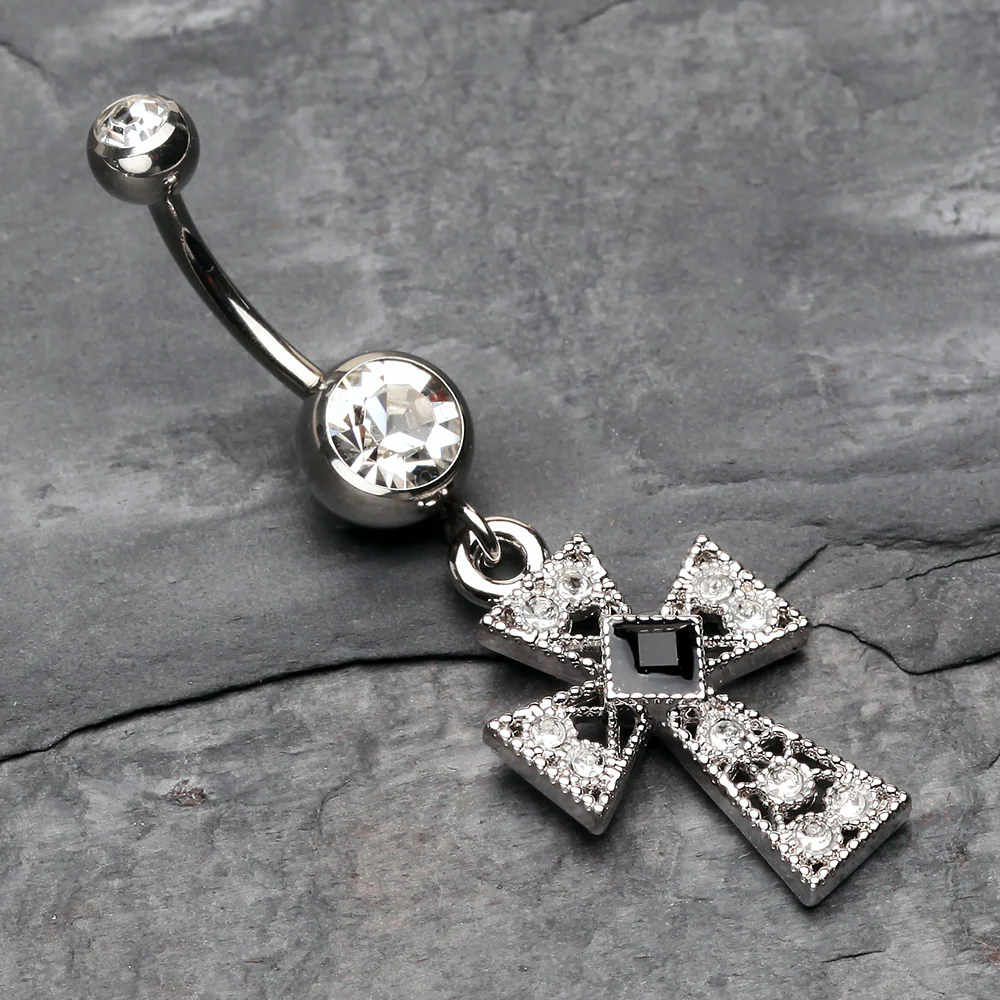 Iron Cross Diamante Sparkle Belly Button Ring - Image 3