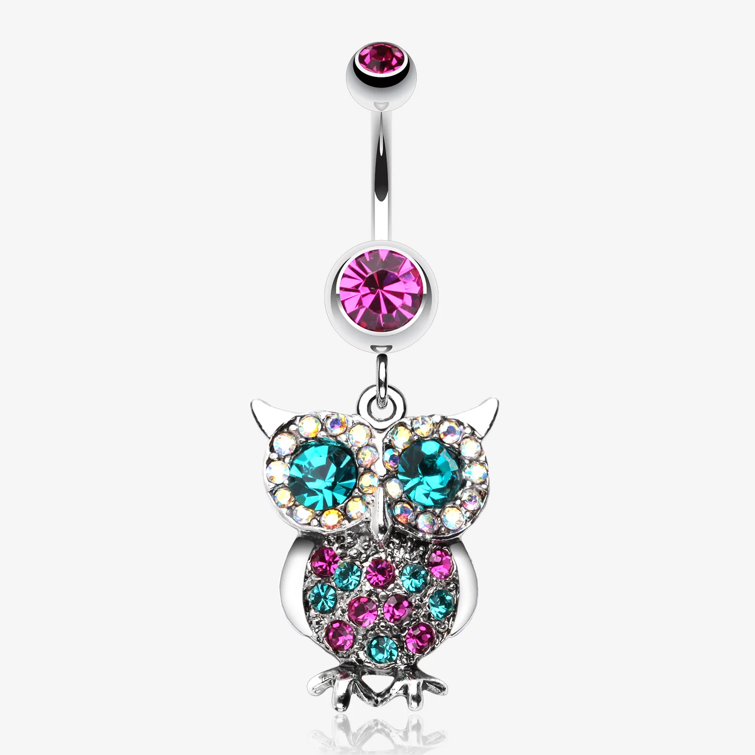Jeweled Sparkling Owl Dangle Belly Ring
