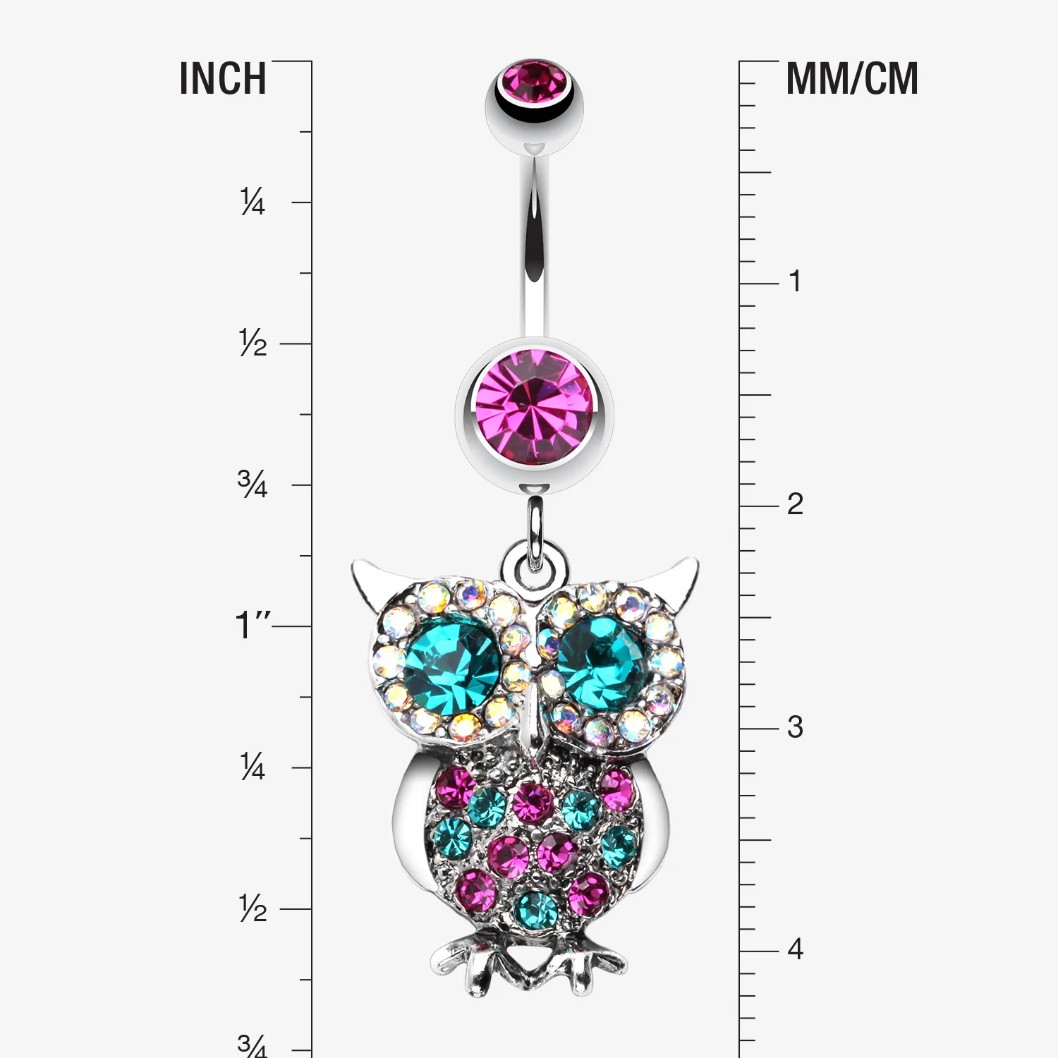 Jeweled Sparkling Owl Dangle Belly Ring - Image 2