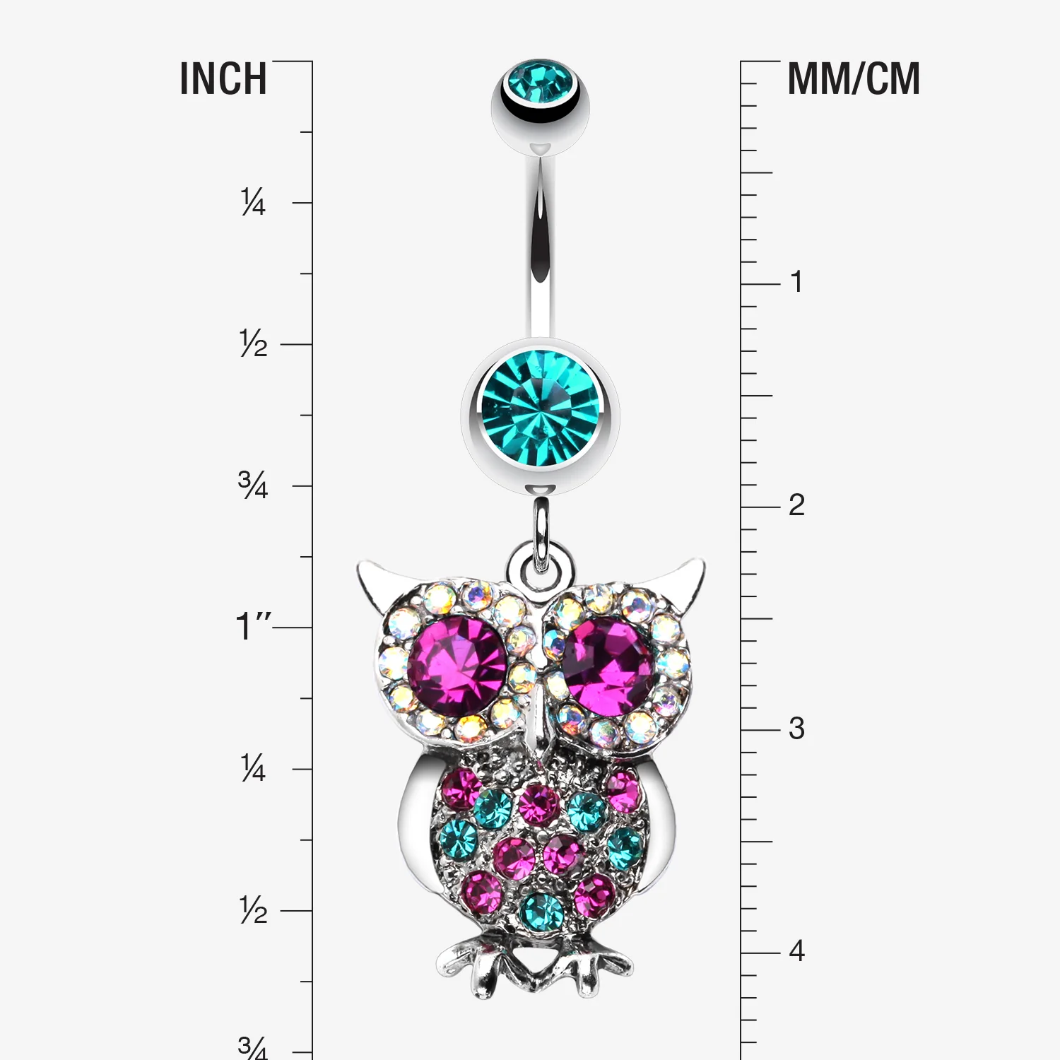 Jeweled Sparkling Owl Dangle Belly Ring - Image 2