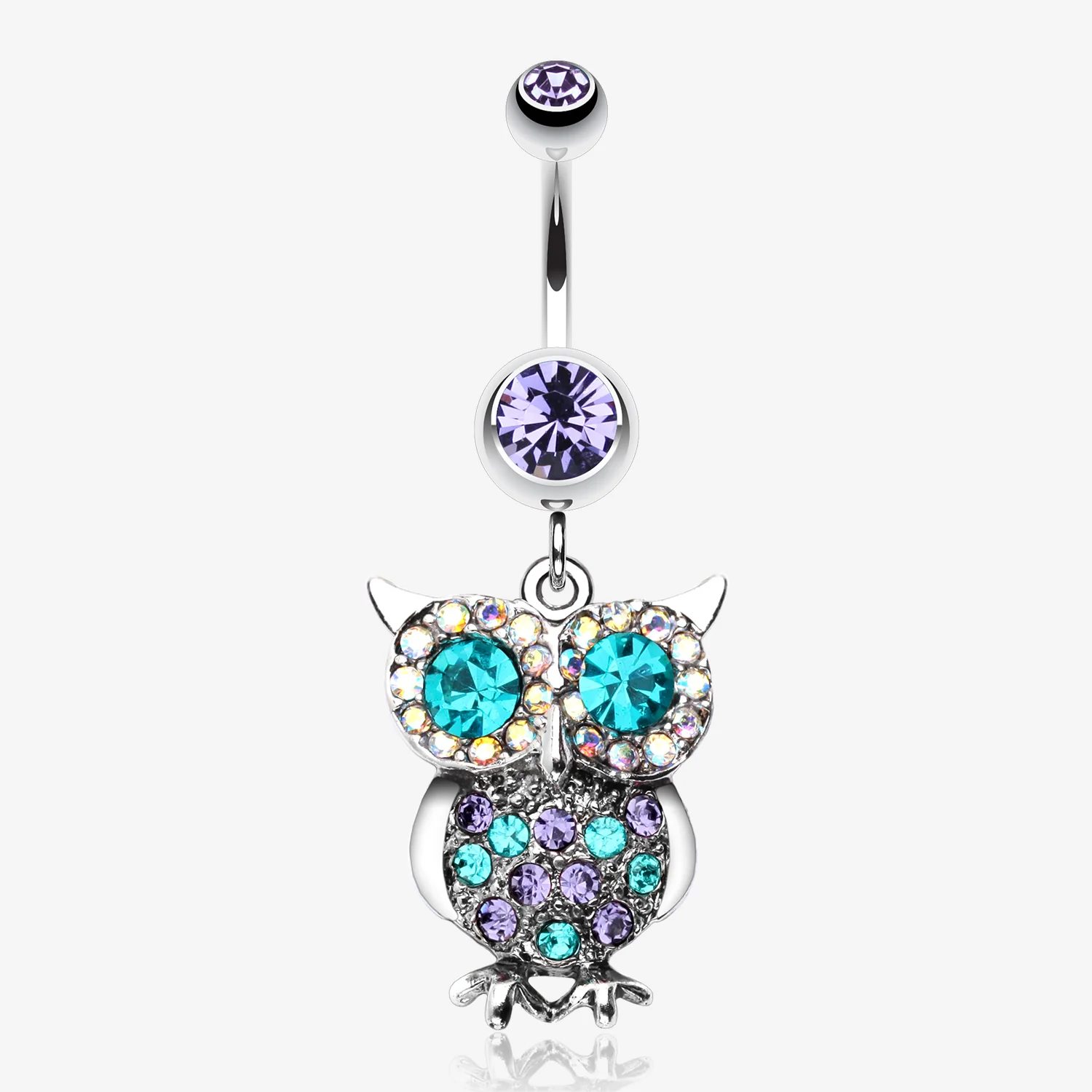Jeweled Sparkling Owl Dangle Belly Ring