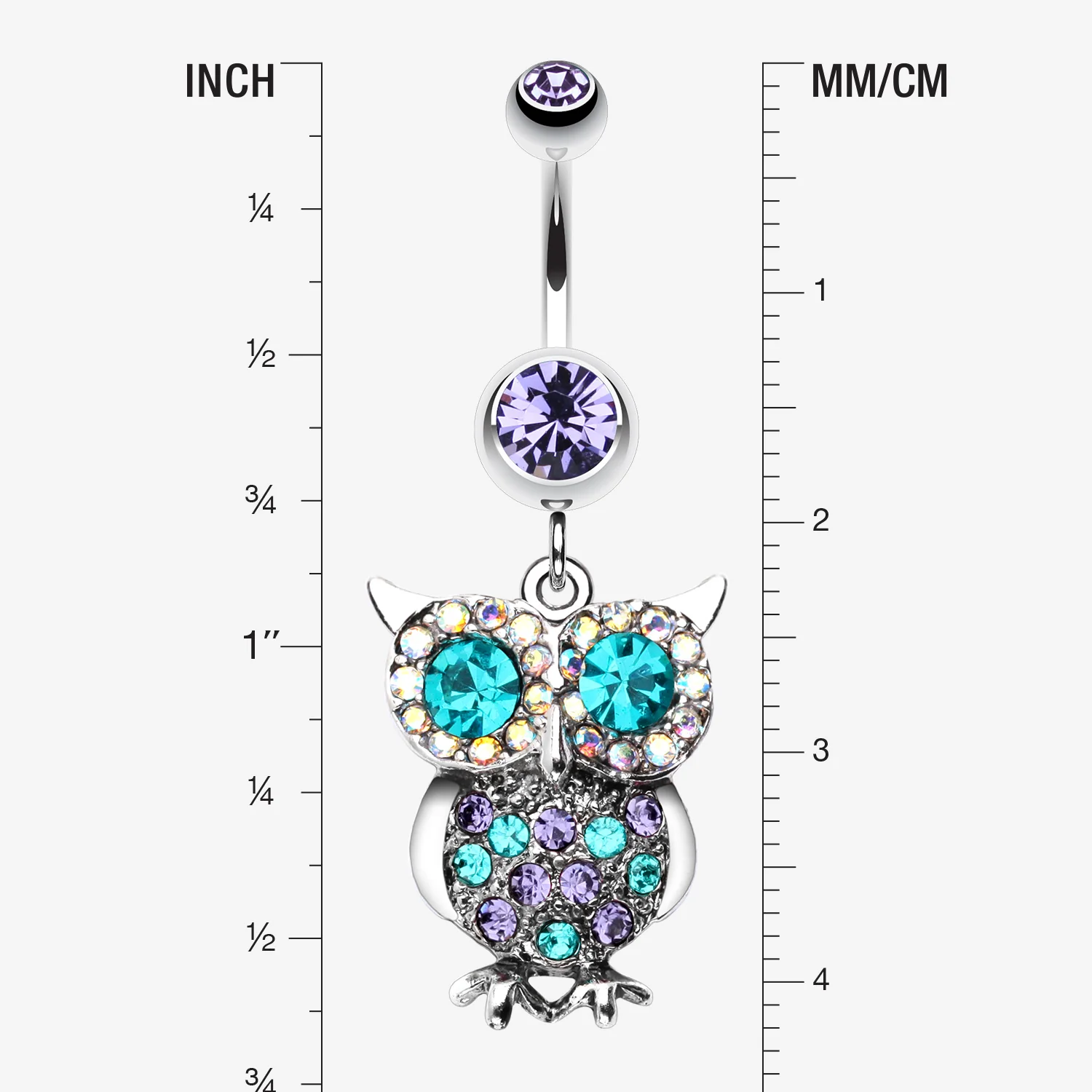 Jeweled Sparkling Owl Dangle Belly Ring - Image 2