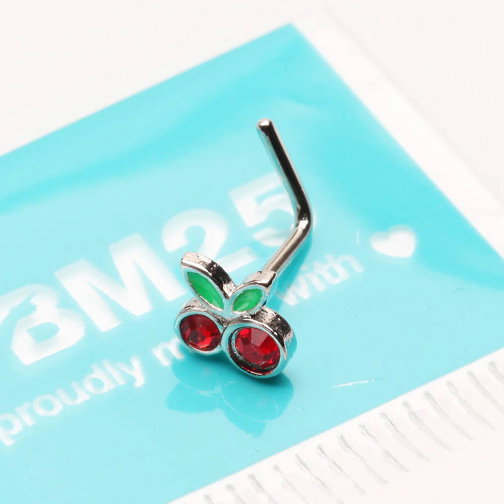 Juicy Cute Cherry Sparkles L-Shaped Nose Ring - Image 3