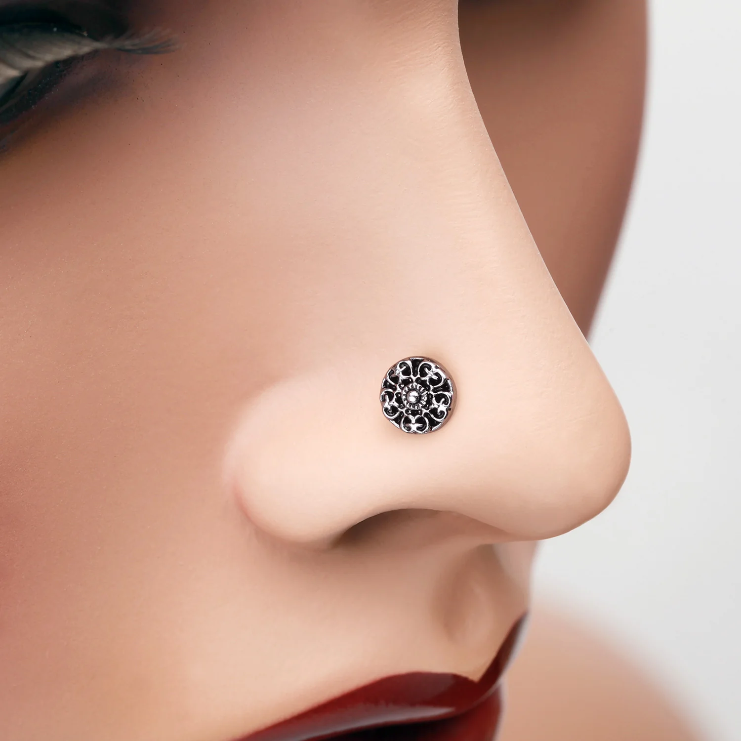 Kali Ornate Filigree Icon L-Shaped Nose Ring - Image 2