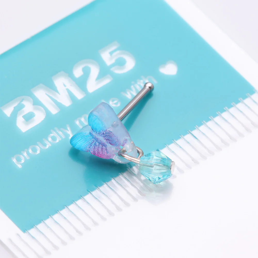 Kawaii Pop Blurple Butterfly Sparkle Dangle Nose Stud Ring - Image 5