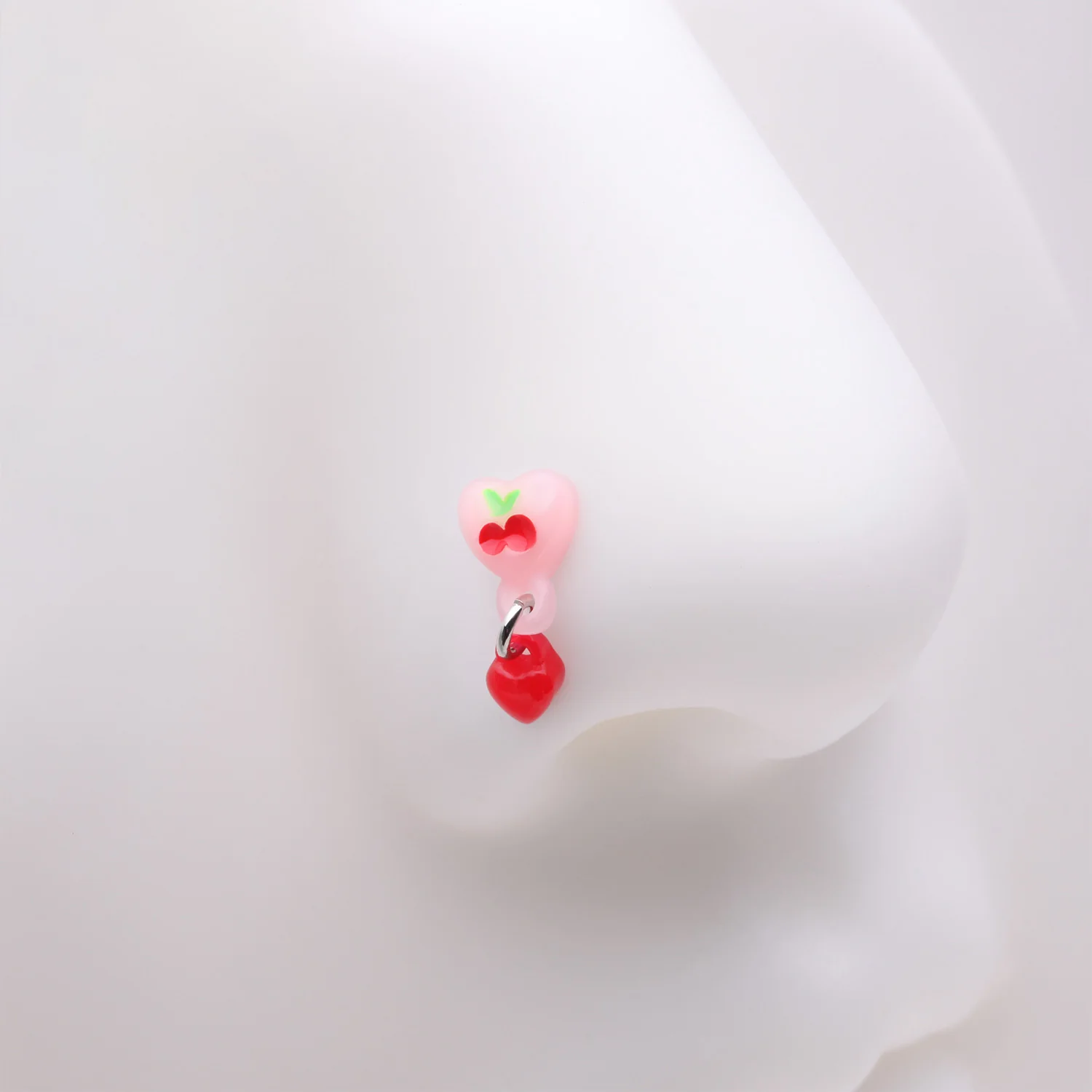 Kawaii Pop Cherry Heart Dangle Nose Stud Ring - Image 2