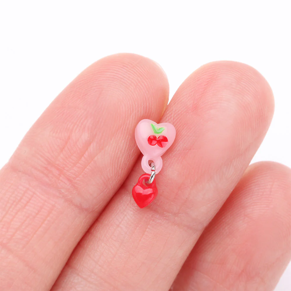 Kawaii Pop Cherry Heart Dangle Nose Stud Ring - Image 3