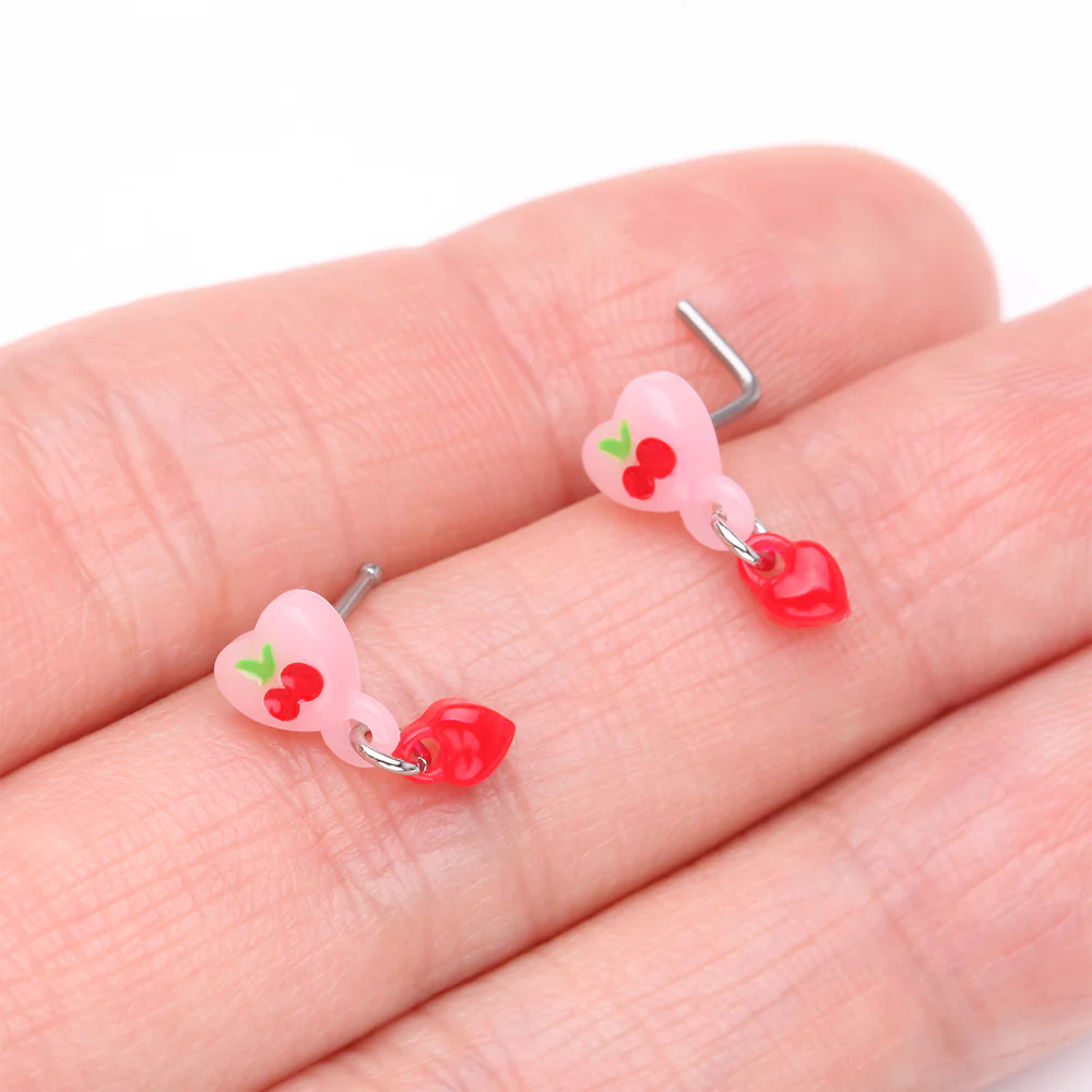 Kawaii Pop Cherry Heart Dangle Nose Stud Ring - Image 4