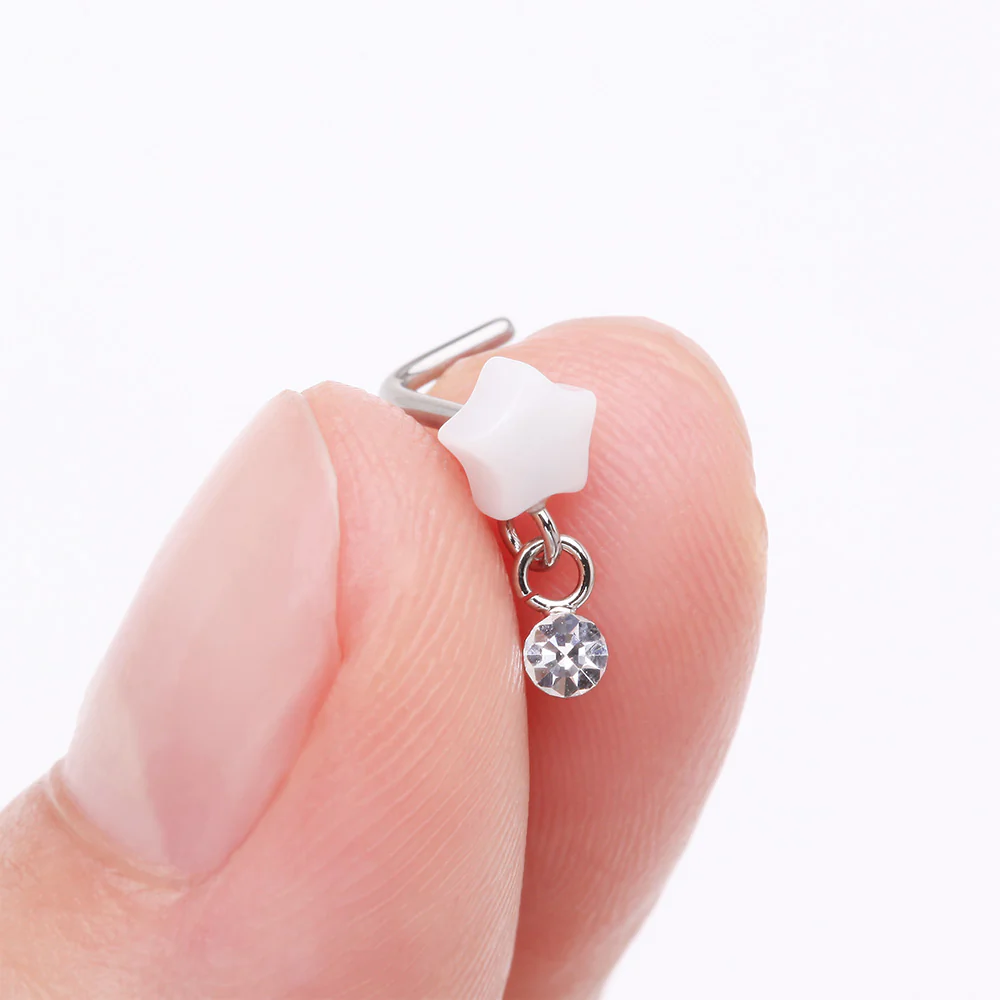 Kawaii Pop Fluffy Star Dangle Sparkle L-Shaped Nose Ring - Image 3