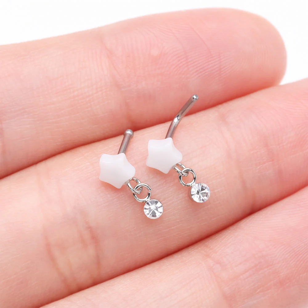 Kawaii Pop Fluffy Star Dangle Sparkle L-Shaped Nose Ring - Image 4