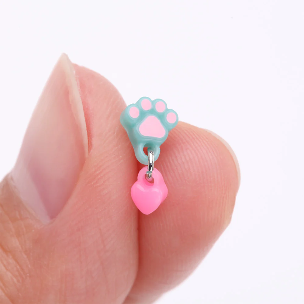 Kawaii Pop Paw Heart Dangle Nose Stud Ring - Image 3