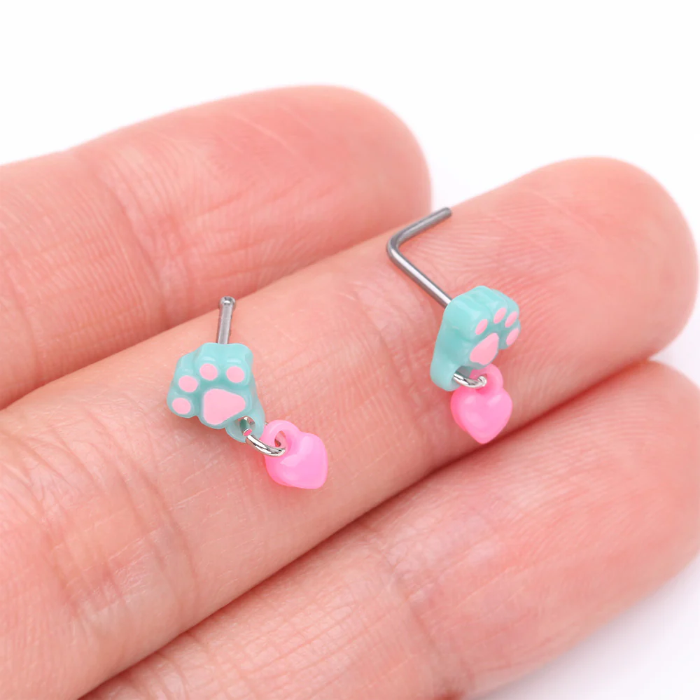 Kawaii Pop Paw Heart Dangle Nose Stud Ring - Image 4