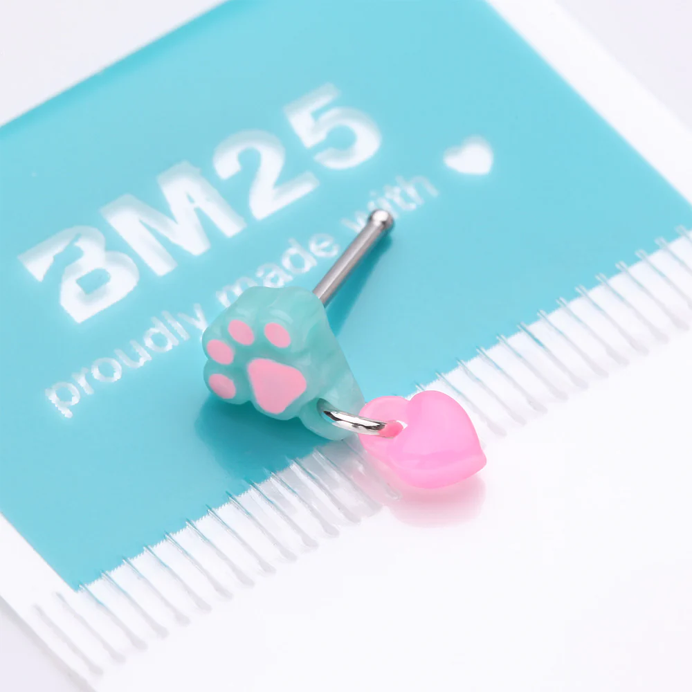 Kawaii Pop Paw Heart Dangle Nose Stud Ring - Image 5