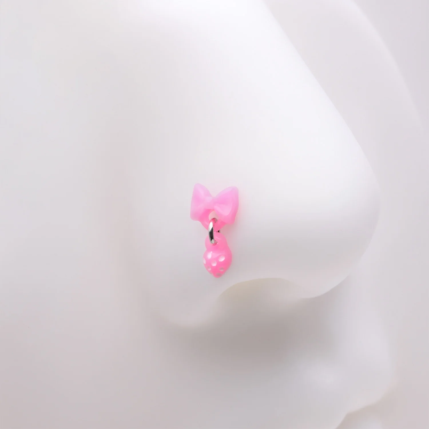 Kawaii Pop Pink Bow-Tie with Polka Dot Dangle Nose Stud Ring - Image 2