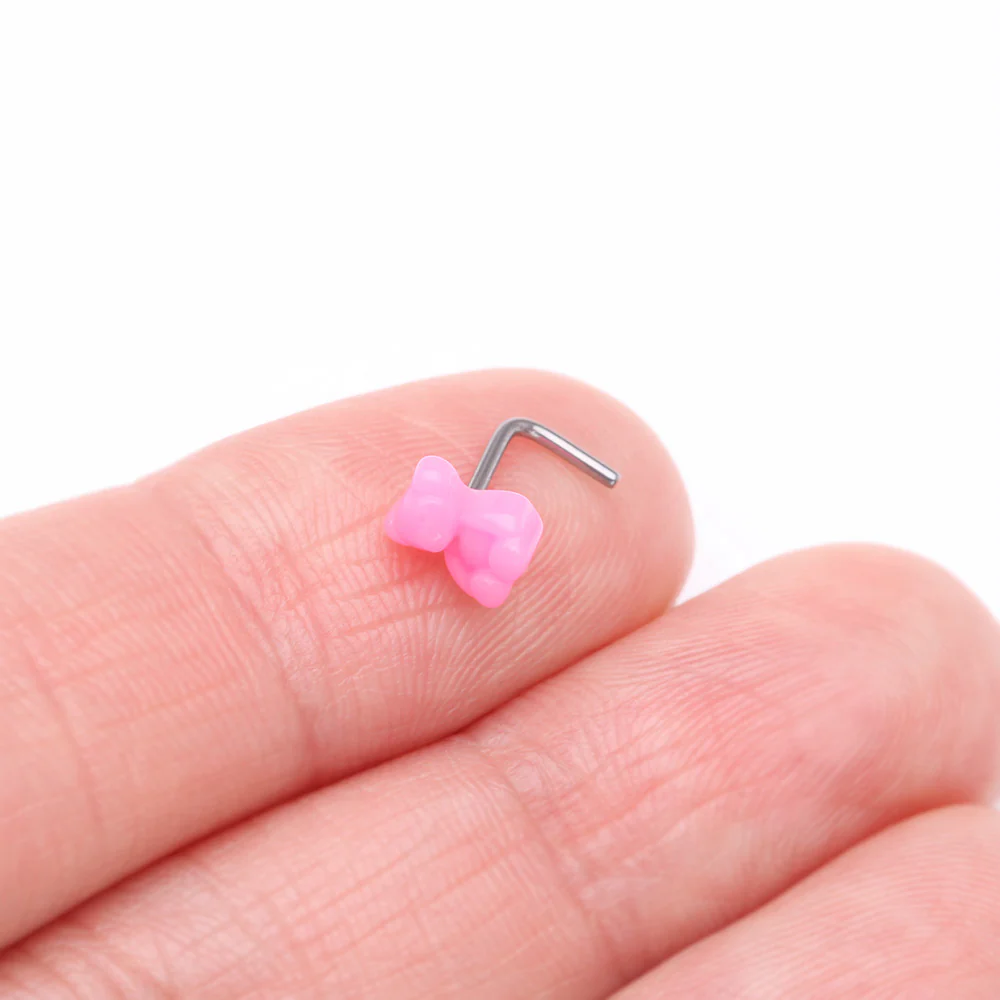 Kawaii Pop Pink Teddy Bear L-Shaped Nose Ring - Image 3