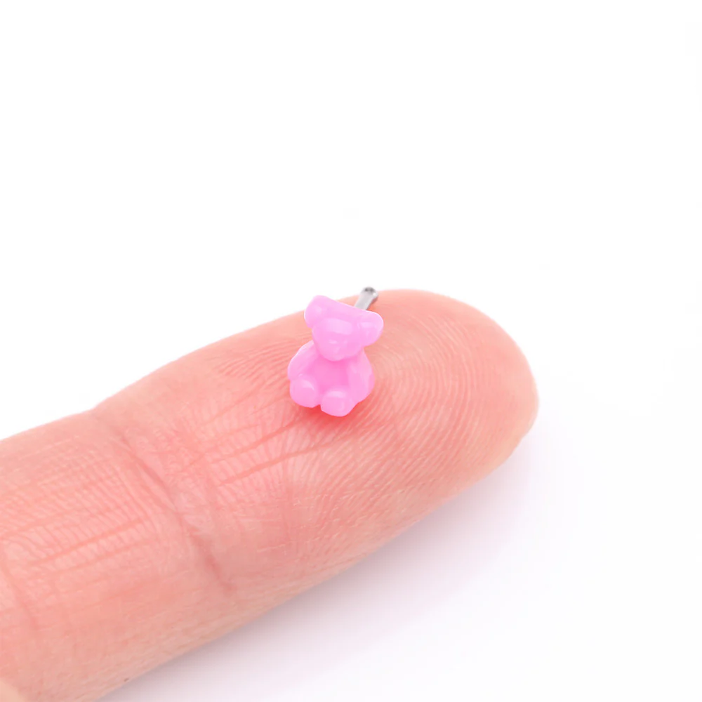 Kawaii Pop Pink Teddy Bear Nose Stud Ring - Image 3
