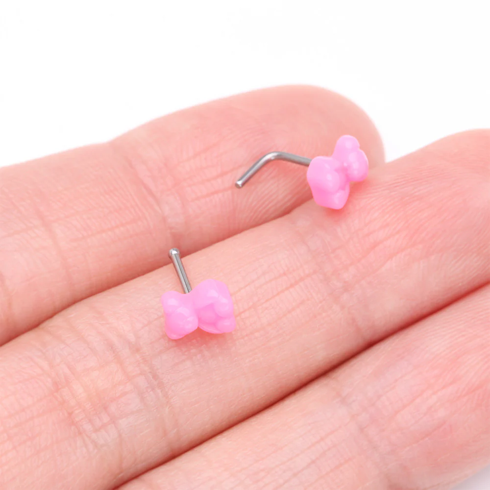 Kawaii Pop Pink Teddy Bear Nose Stud Ring - Image 4