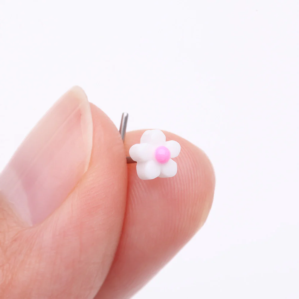Kawaii Pop White Pink Flower L-Shaped Nose Ring - Image 3