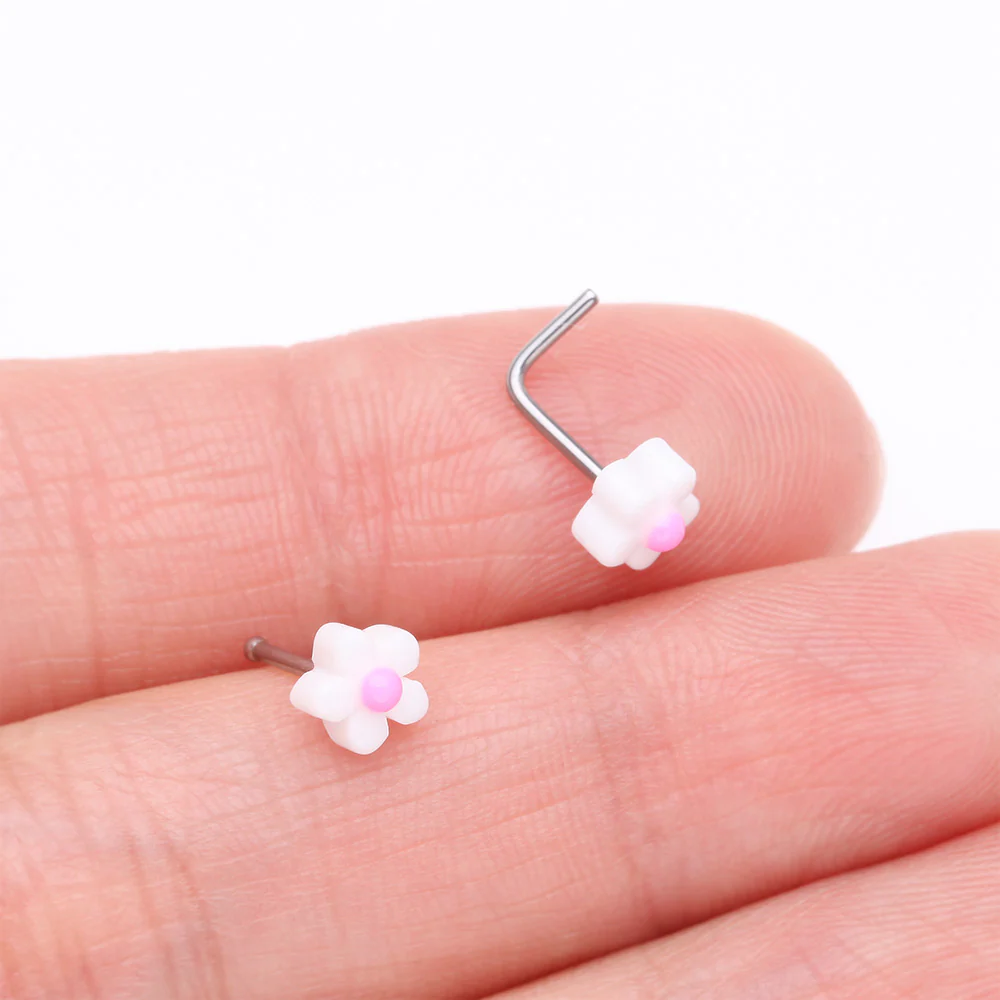 Kawaii Pop White Pink Flower Nose Stud Ring - Image 4