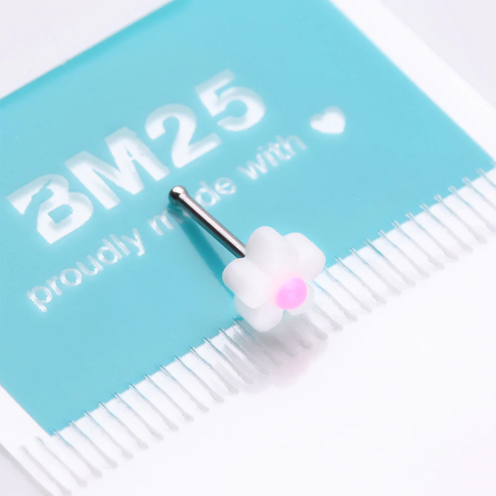 Kawaii Pop White Pink Flower Nose Stud Ring - Image 5