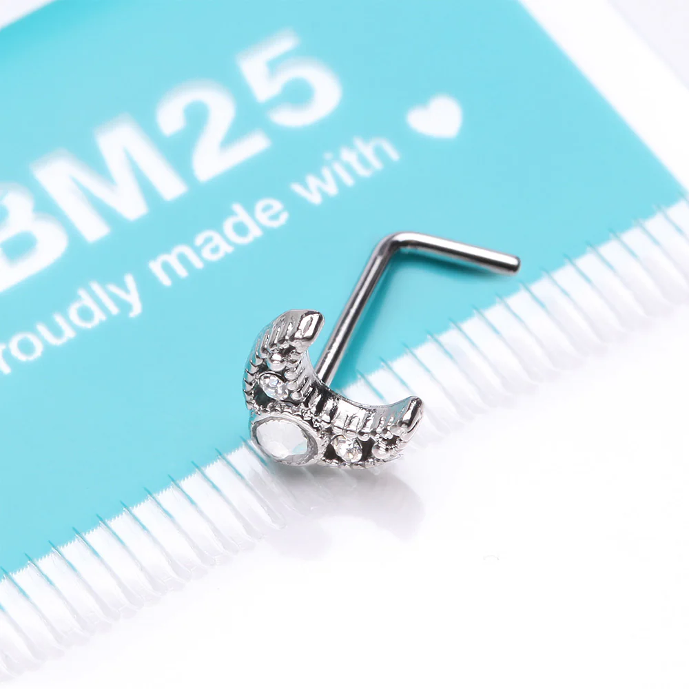 Lacey Crescent Moon Sparkle L-Shaped Nose Ring - Image 4