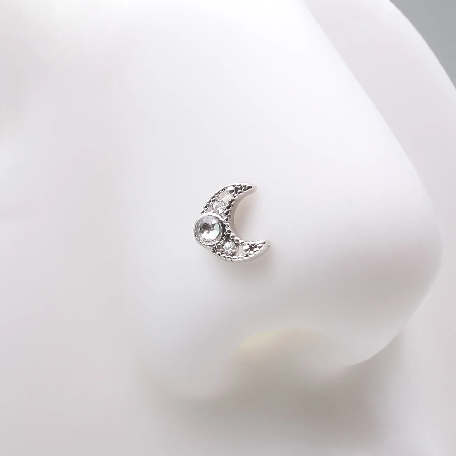 Lacey Crescent Moon Sparkle Nose Stud Ring - Image 2