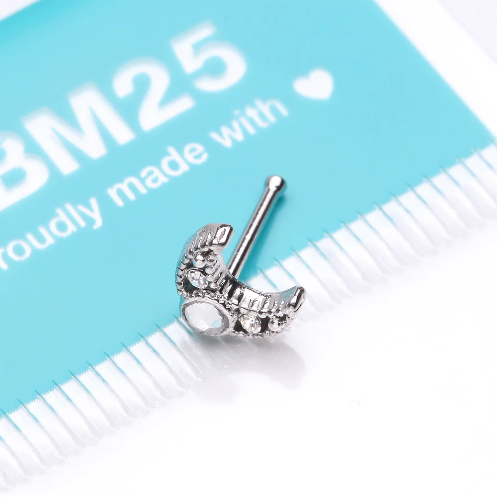 Lacey Crescent Moon Sparkle Nose Stud Ring - Image 4