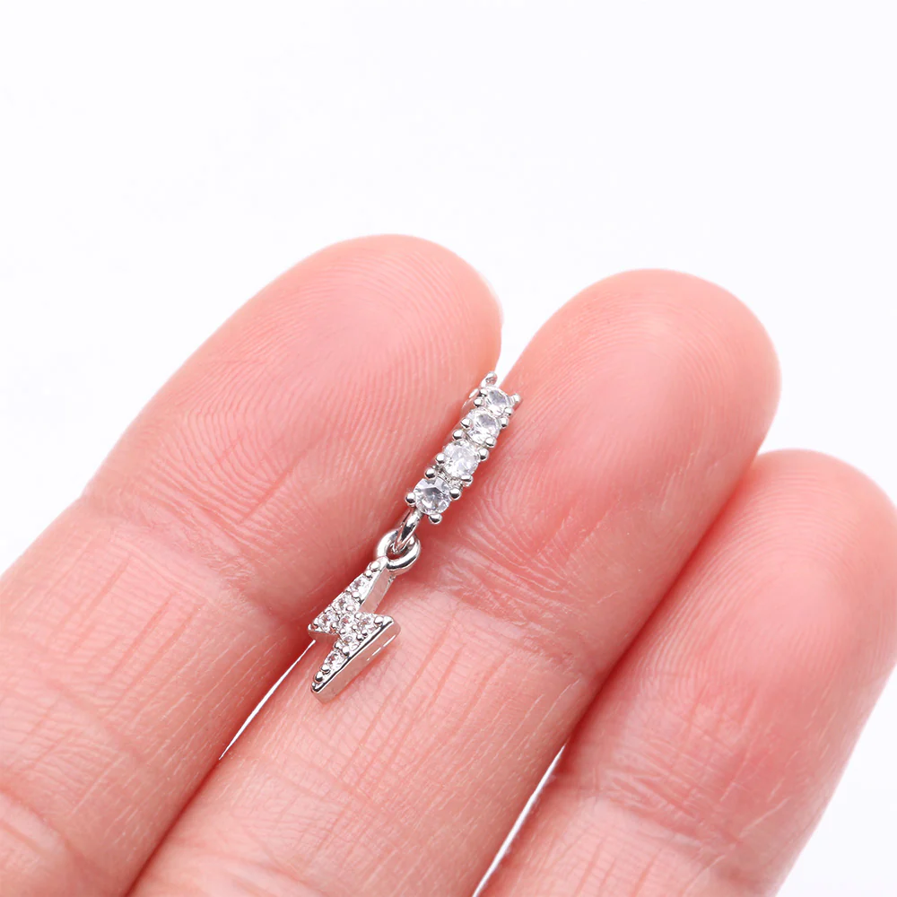 Lightning Bolt Sparkle Dangle Multi-Gem Lined Bendable Hoop Ring - Image 3