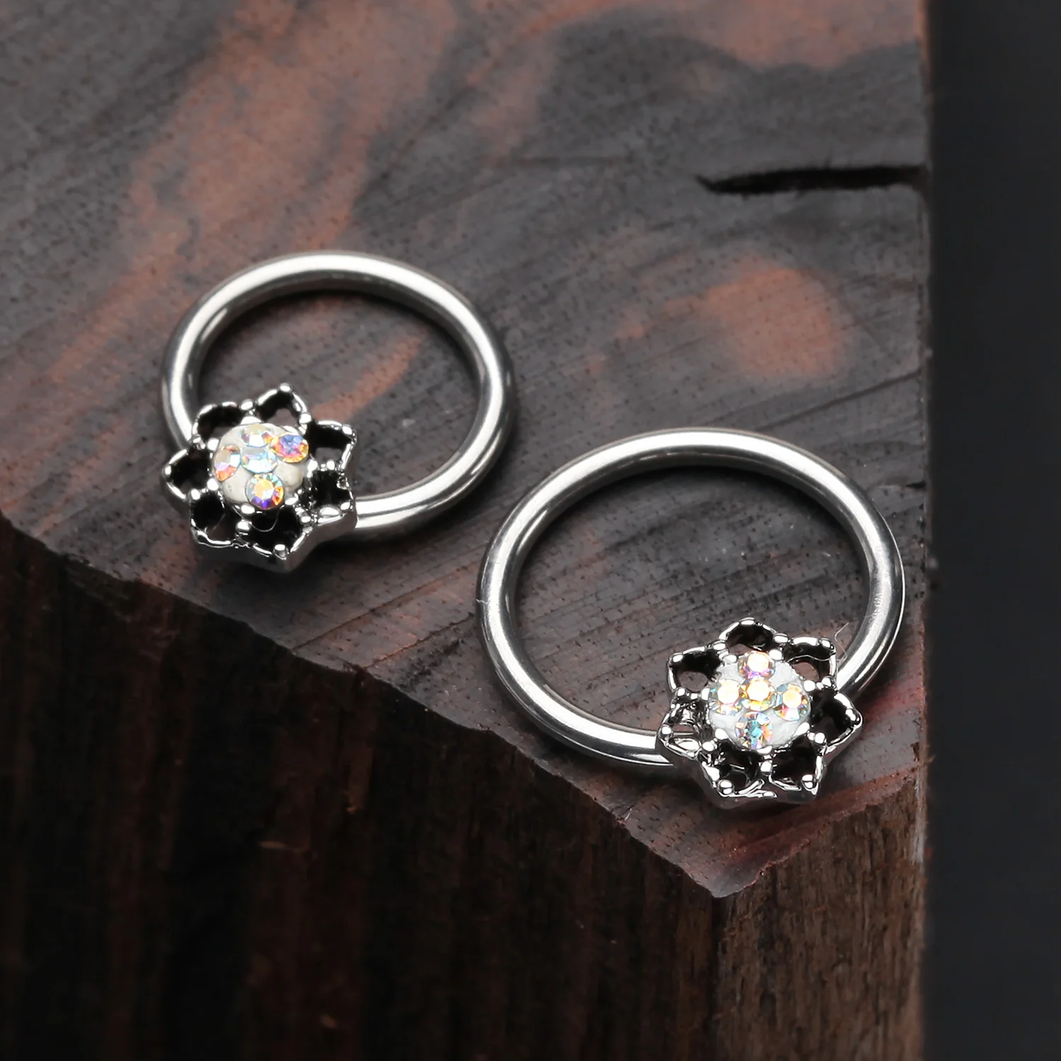 Lotus Filigree Multi-Gem Sparkle Captive Bead Ring - Image 2