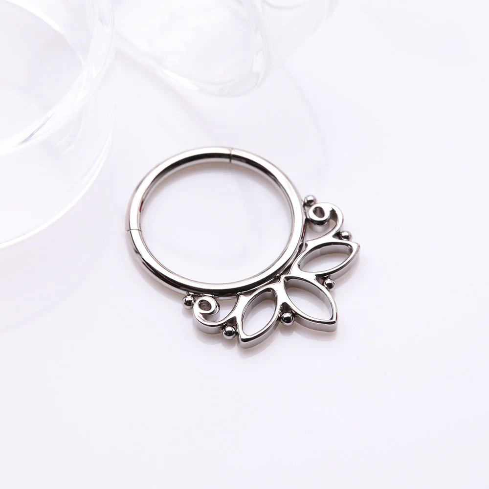 Lotus Floral Filigree Elegance Clicker Hoop Ring - Image 3