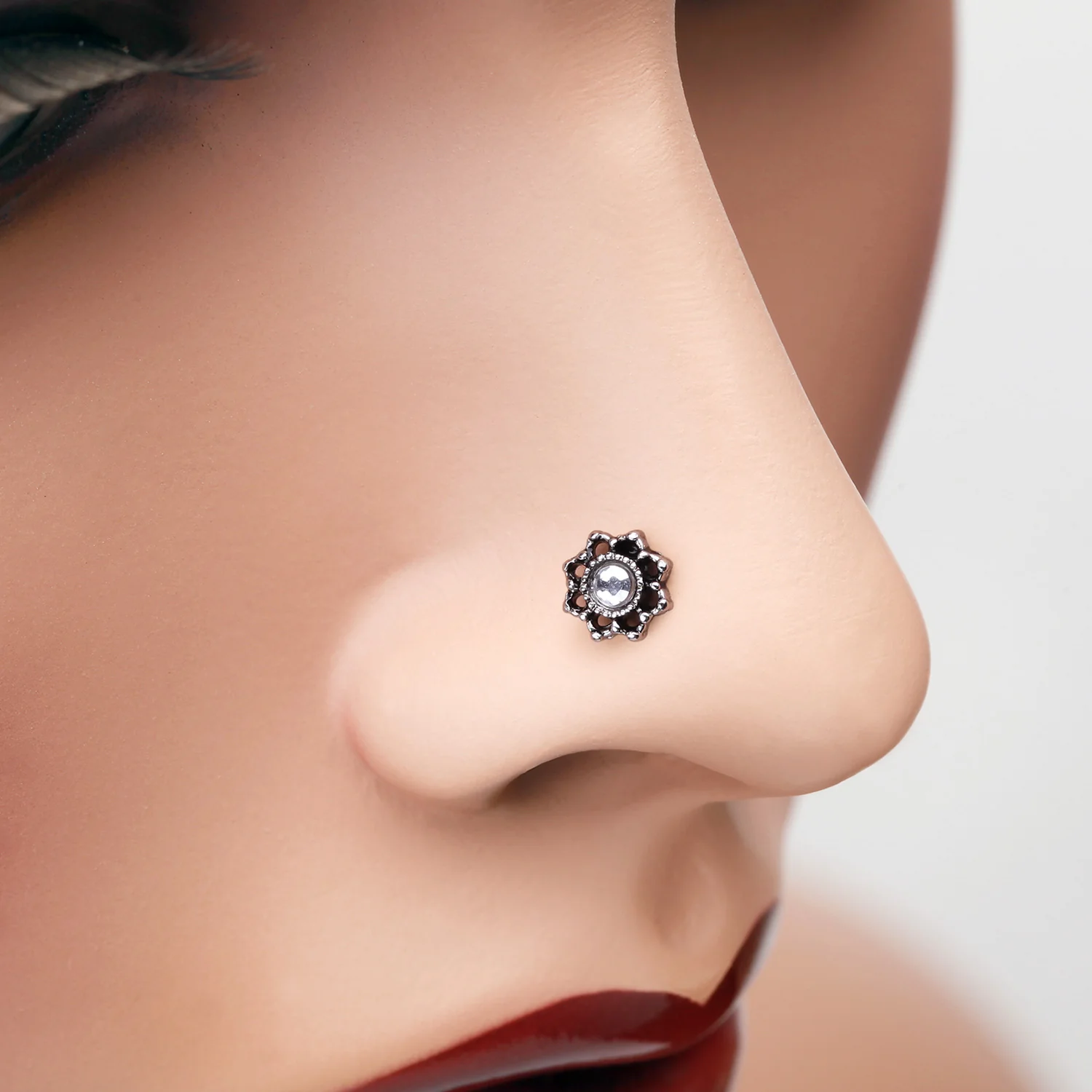 Lotus Flower Filigree Sparkle Icon Nose Stud Ring - Image 2