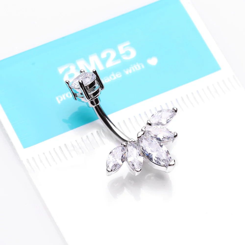 Lotus Marquise Floral Sparkle Belly Button Ring - Image 4